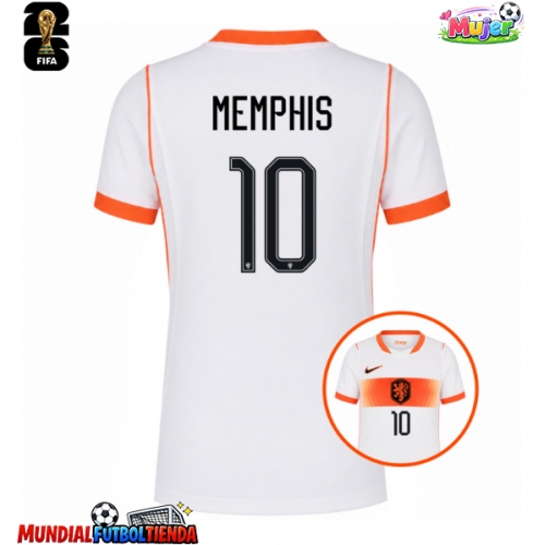 Camiseta Países Bajos Memphis Depay #10 Segunda Equipación Replica Mundial 2026 para mujer mangas cortas